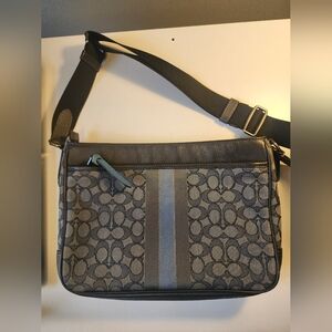 COACH Men s Thompson Signature Varsity Stripe Crossbody Shoulder Bag Navy